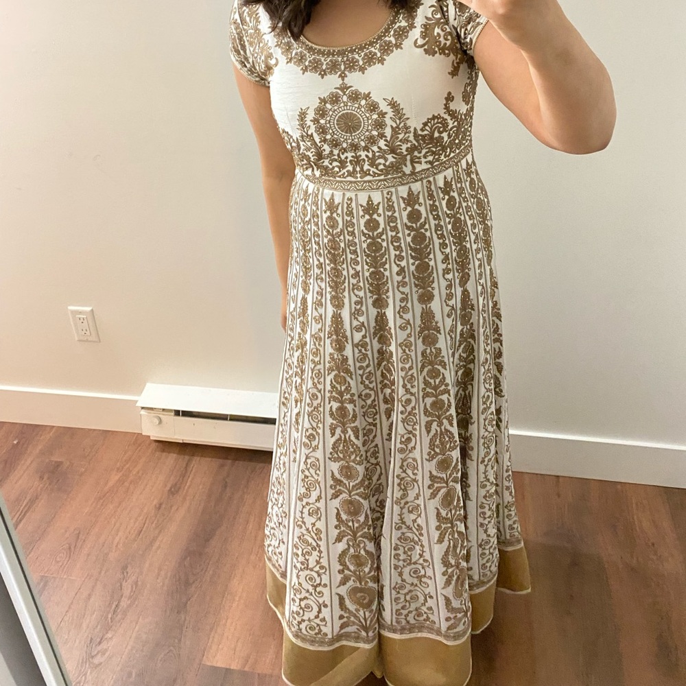 White & Gold Indian Suit - Anarkali